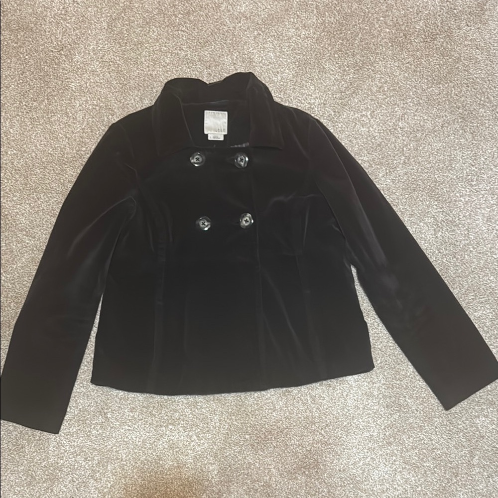 Women’s Black Velvet Double-Breasted Peacoat